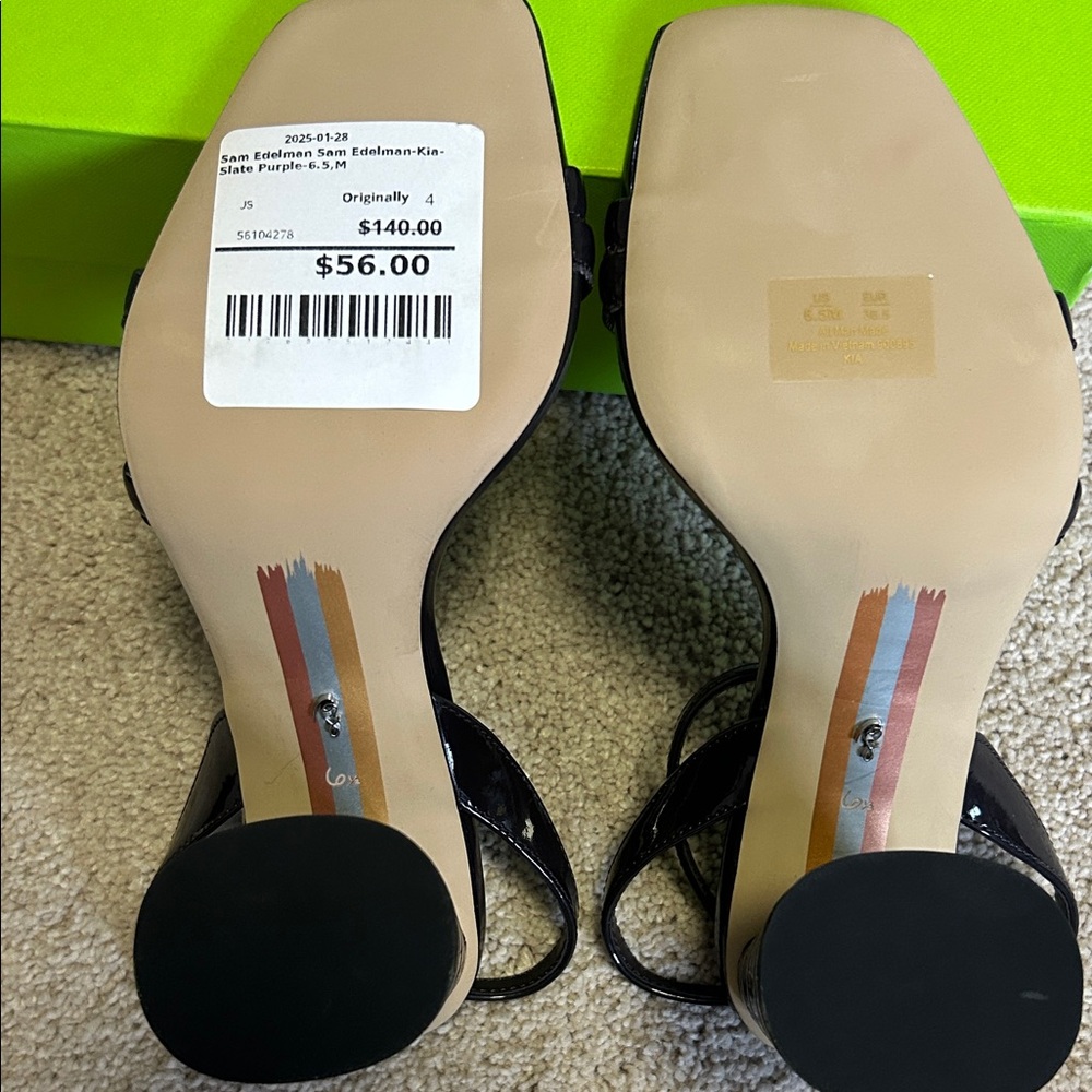 NWT-Sam Edelman Sandals Black Heels Chunky Block Patent Kia Women 6.5 Square Toe - Picture 7 of 7